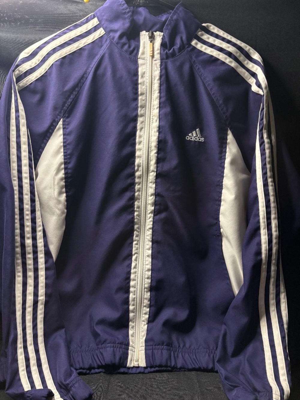 Adidas Men's LG Full Zip Windbreaker Jacket Purple /White Lightweight Athletic